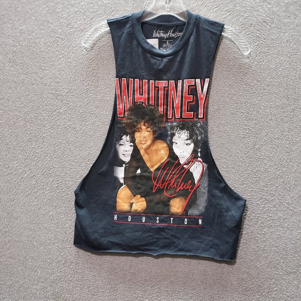 Whitney Houston Women Tank Top Small Black Graphic Print Sleeveless Crew READ